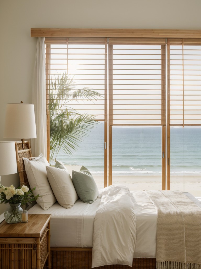 Beachy Bedroom Bliss: Brighten Up Your Space with Sheer Curtains & Bamboo Blinds!