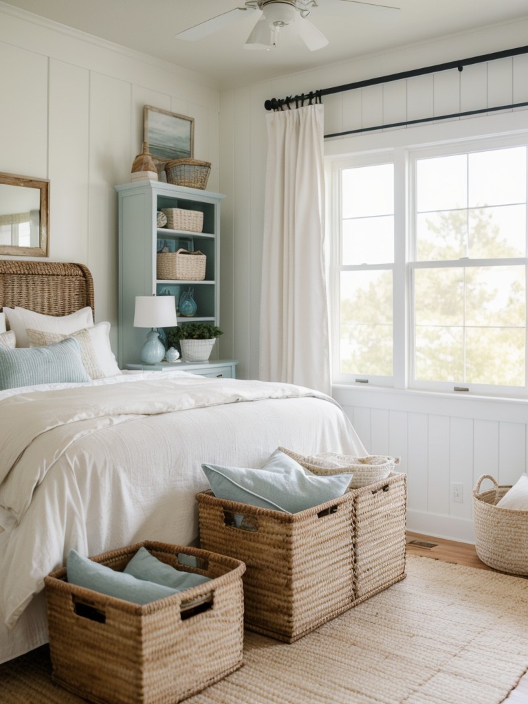 Beachy Bedroom Oasis: Storage Solutions with a Farmhouse Twist!