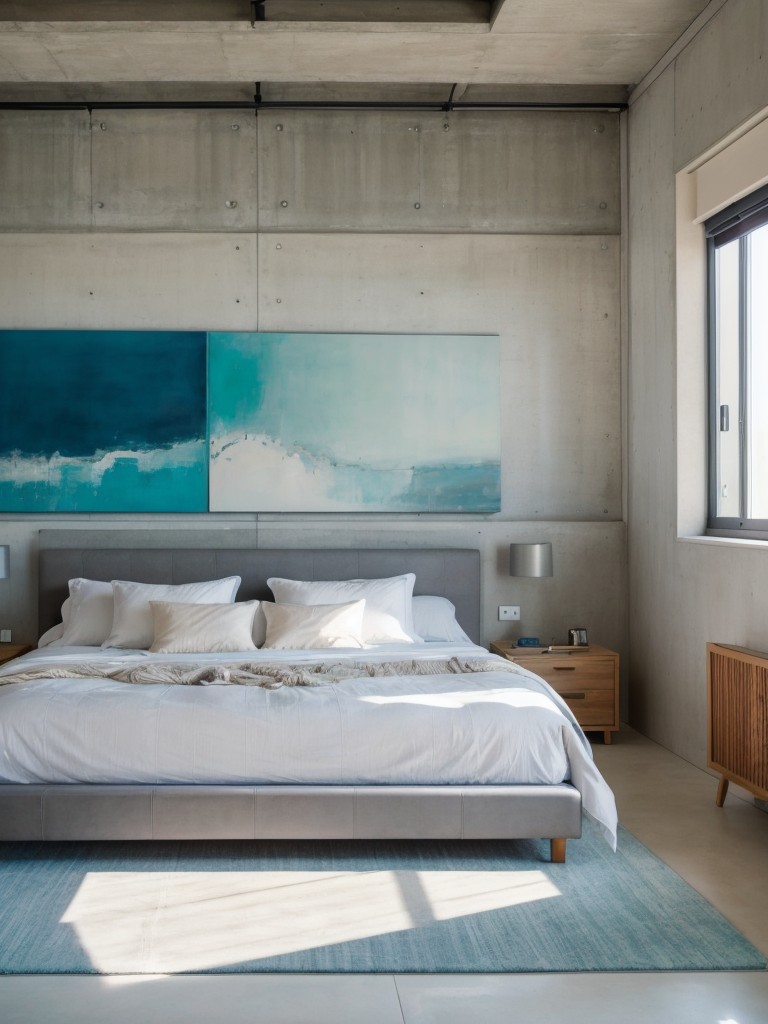 Coastal Loft: Concrete Walls, Leather Furniture, Bold Art