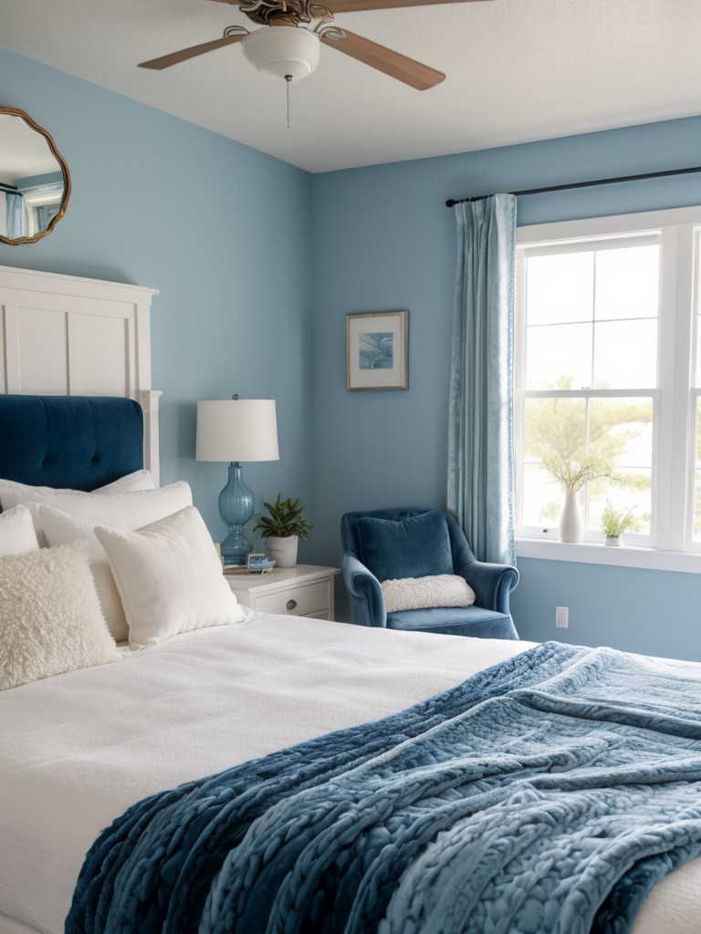 Coastal Bliss: Transform Your Apartment with Tranquil Blue Bedroom Decor!