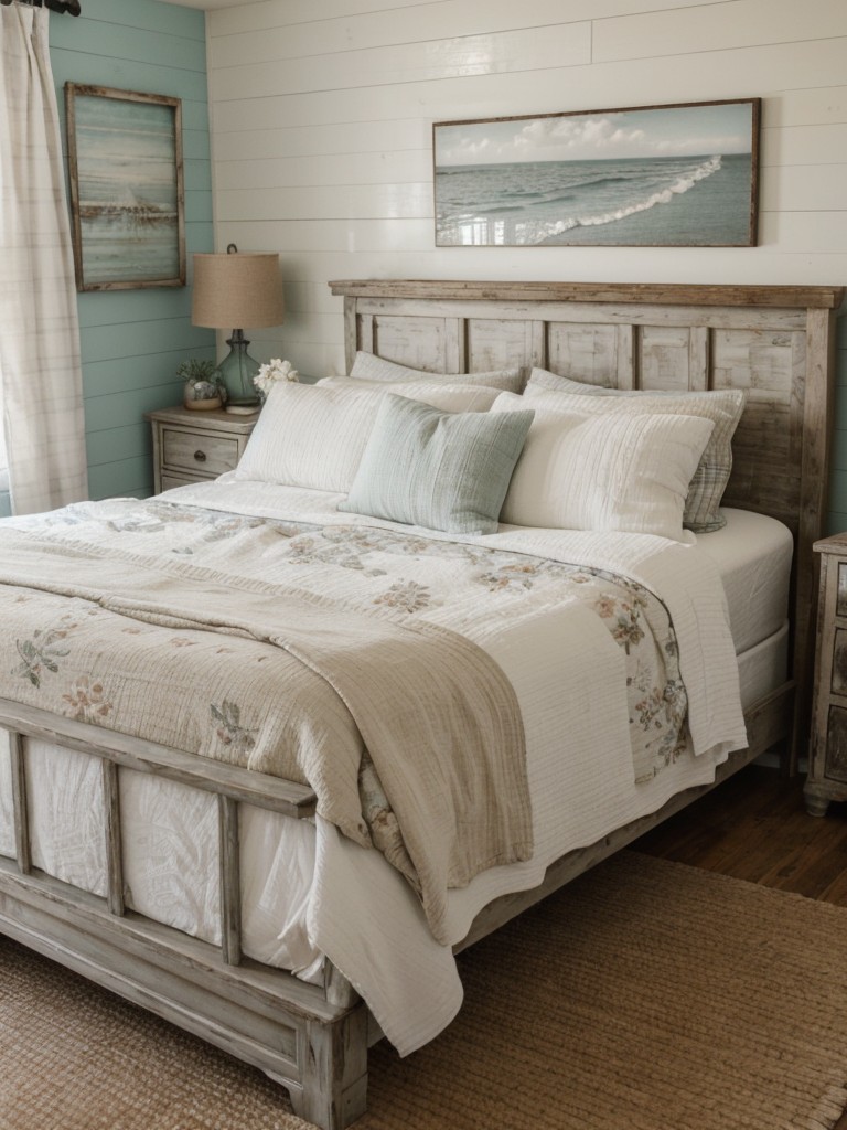 Cozy Coastal Farmhouse: Bedroom Inspiration with Distressed Wood and Vintage Decor