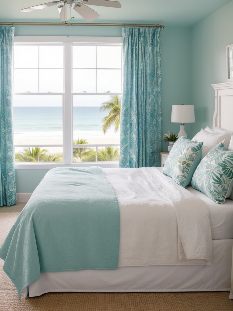 Create a Coastal Escape! Elevate your Bedroom with floor-to-ceiling curtains and a tall headboard!