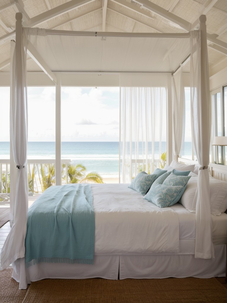 Create a Serene Coastal Bedroom Escape with Canopy Bed & Sheer Curtains!