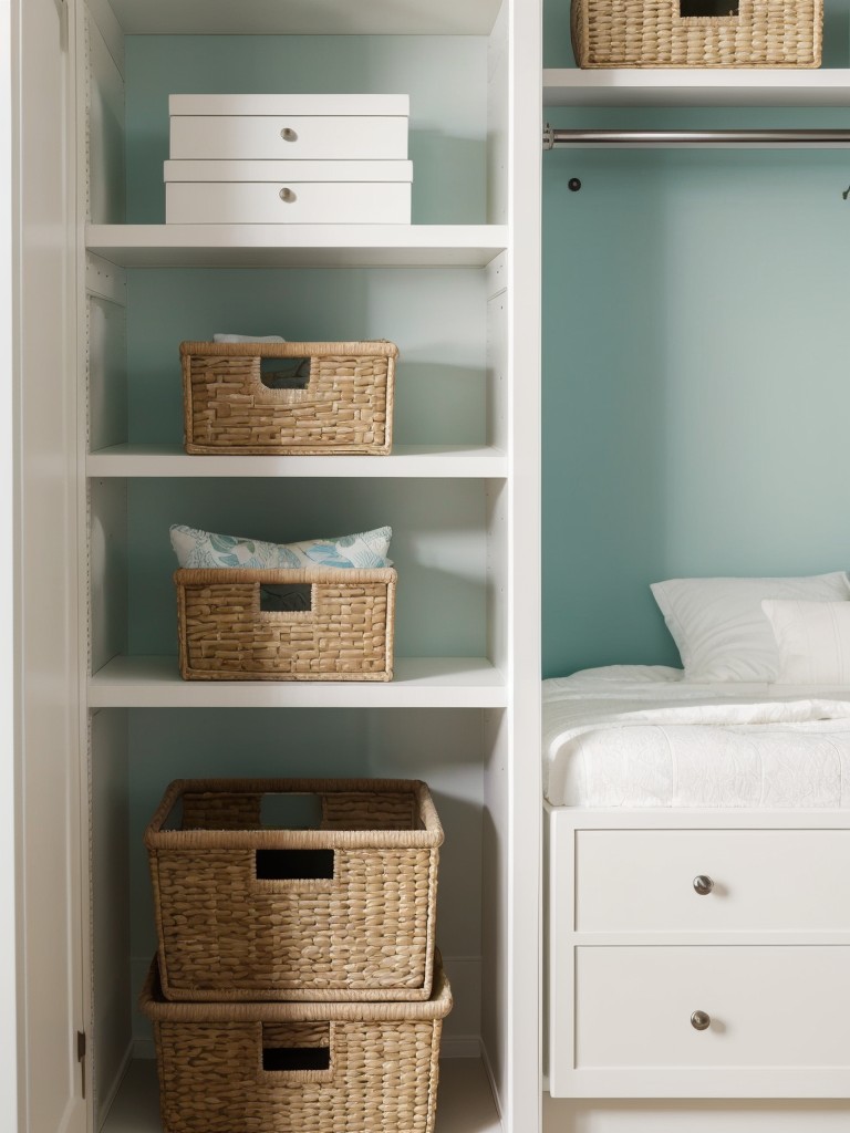 Coastal Bedroom Paradise: Stay Organized and Stylish with a Custom Built-In Closet!