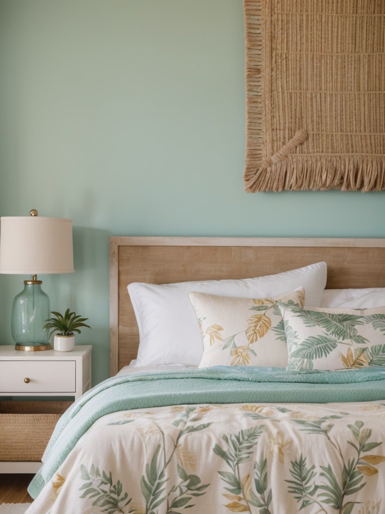 Cozy Tropical Bedroom Vibes: Plush Headboards and Soft Throws!