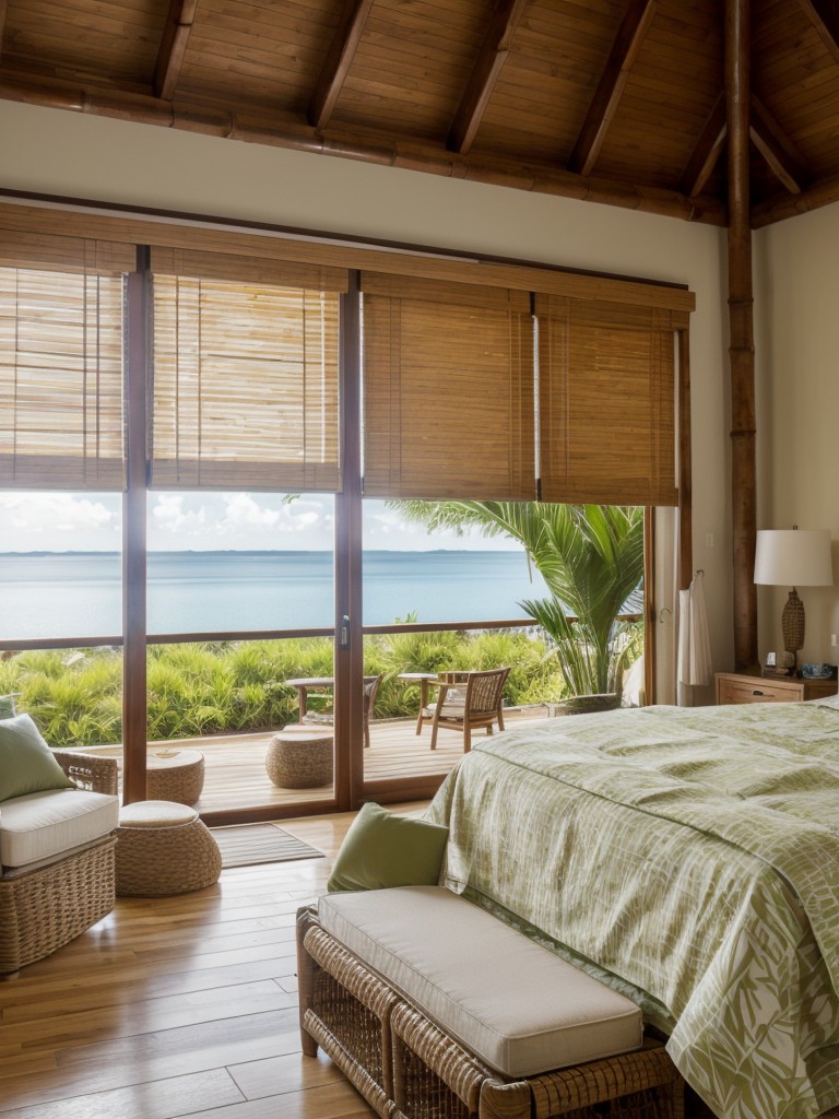 Create an Island Oasis ?: Tropical vibes for your apartment with bamboo blinds & seagrass headboard!