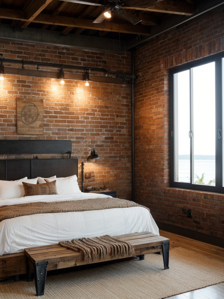 Industrial Chic: Create Your Stylish Island Retreat with Brick Walls and Reclaimed Wood Furniture!