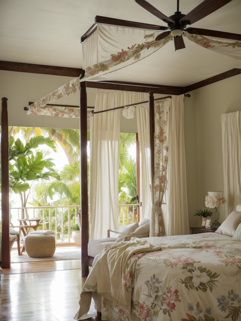 Tropical Bedroom Bliss: Create a Romantic Oasis with Canopy Beds and Flowing Curtains!