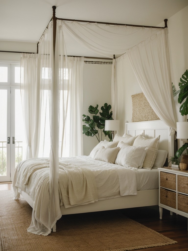 Romantic Tropical Bedroom Decor: Sheer Curtains & Canopy Beds