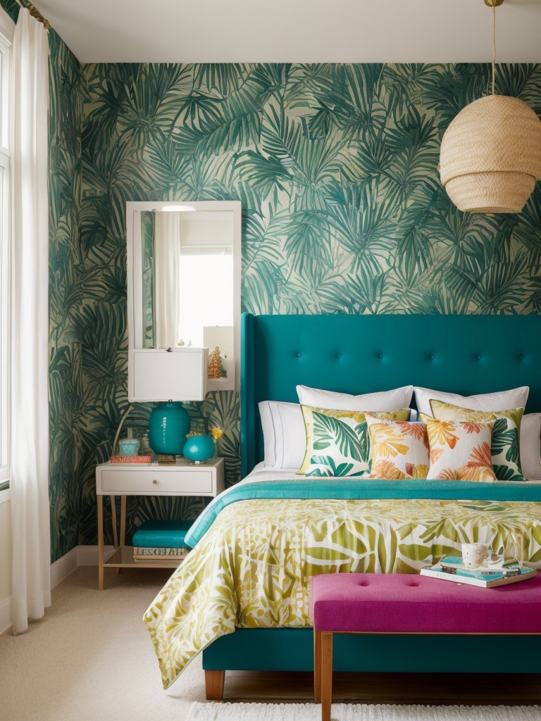 Paradise-Inspired Bedroom Decor: Bold Patterns & Vibrant Colors!