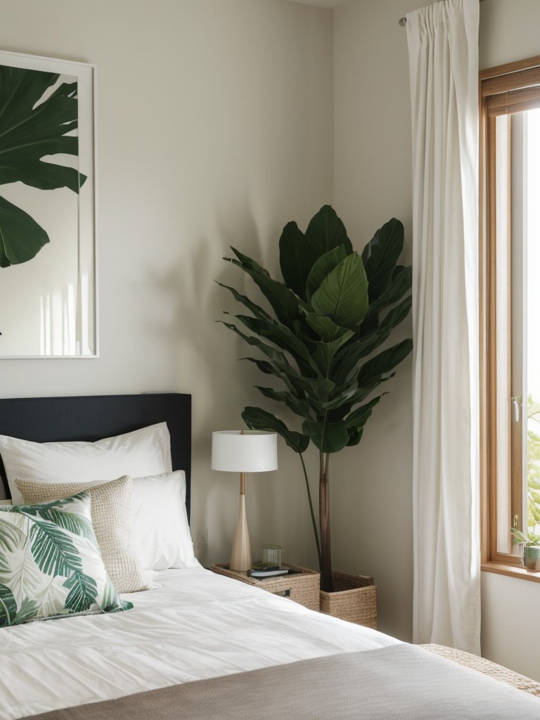 Tropical Bedroom Retreat: Serene Oasis with Minimalist Design!