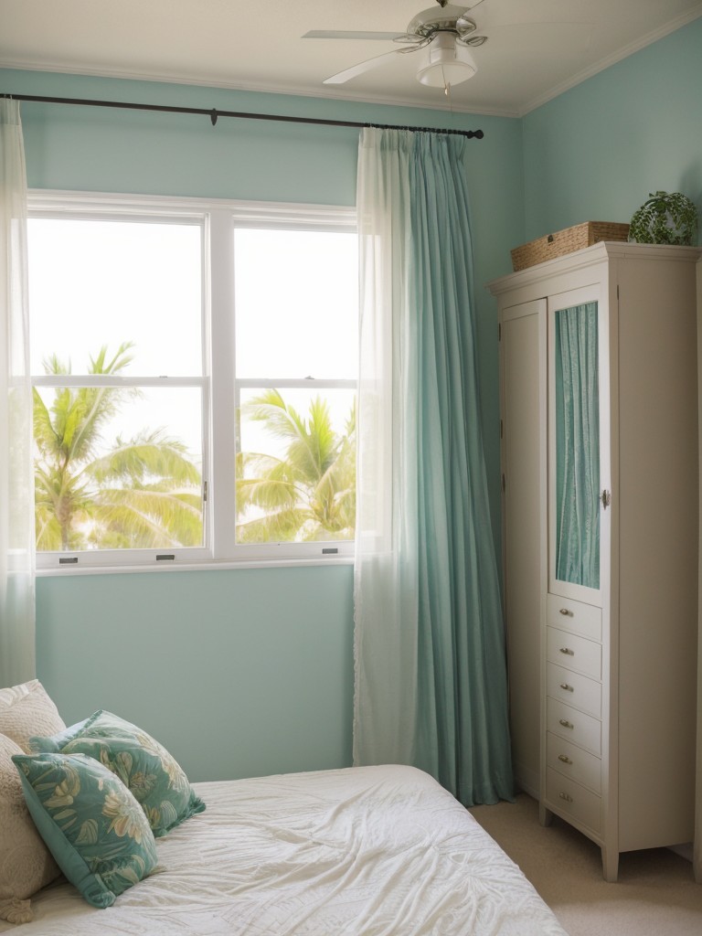 Tropical Bedroom Oasis: Curtains and Soft Lighting for a Romantic Escape