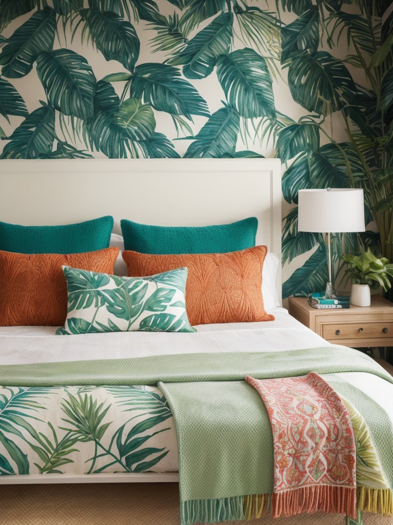 Tropical Bedroom Oasis: Explore Bold Patterns and Vibrant Colors!