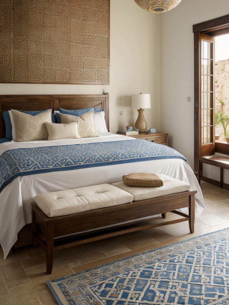 Mediterranean-inspired bedroom decor: Moroccan tiles & Greek key motifs!