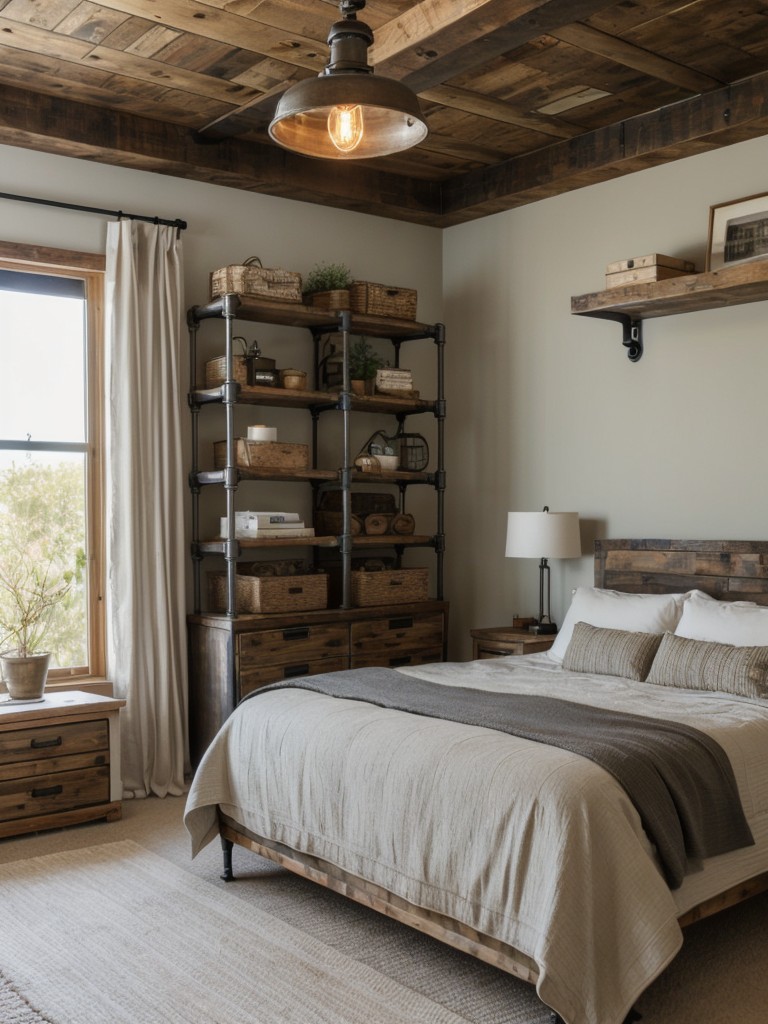 Industrial Chic for Your Bedroom with Exposed Pipes and Distressed Wood!