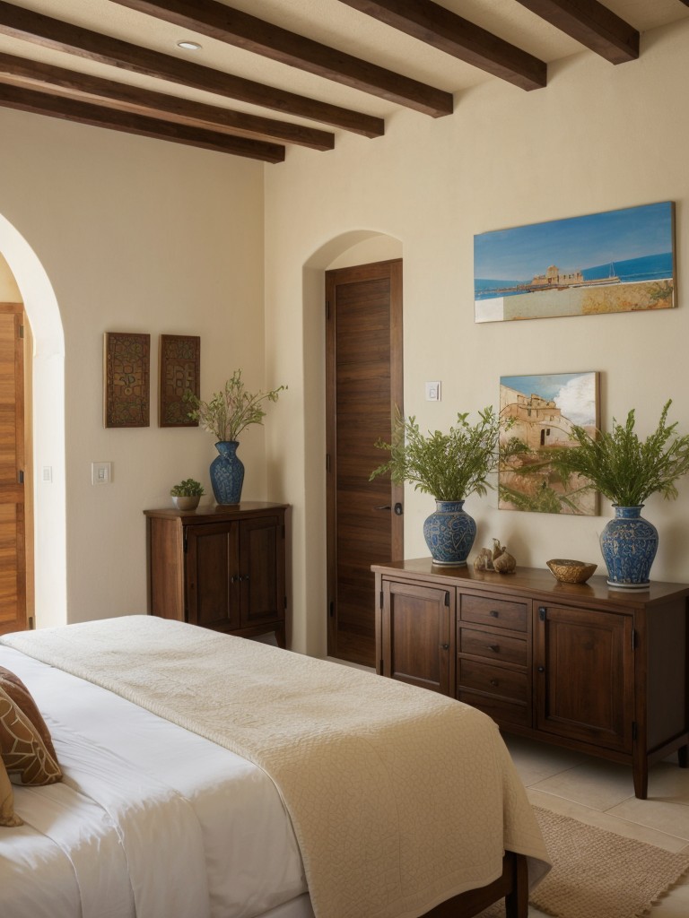 Mediterranean-Inspired Bedroom: Elevate Your Space with Ceramic Vases & Mosaic Art!