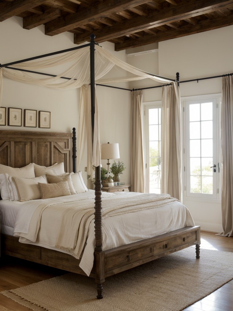 Create Mediterranean Bedroom Vibes with a Stunning Canopy Bed or Vintage Wardrobe!