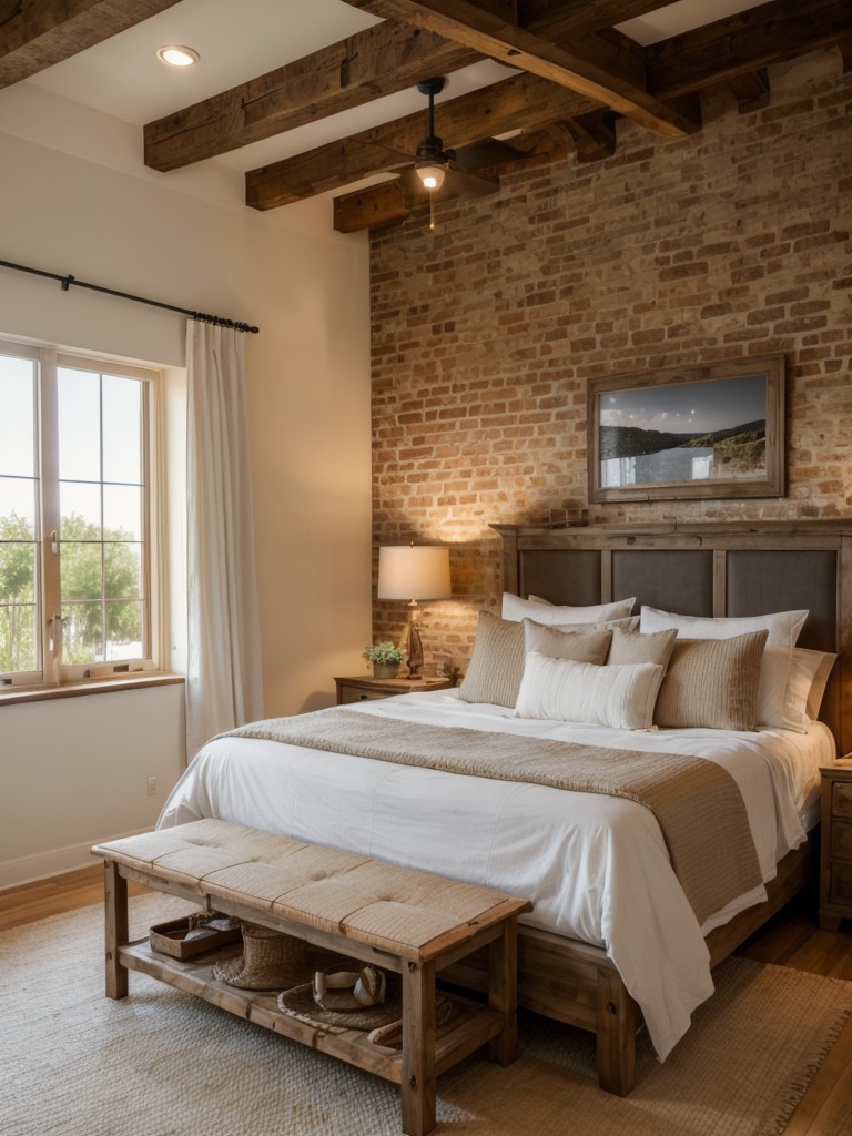 Rustic Mediterranean Bedroom: Embrace the Charm of Wooden Beams and Brick