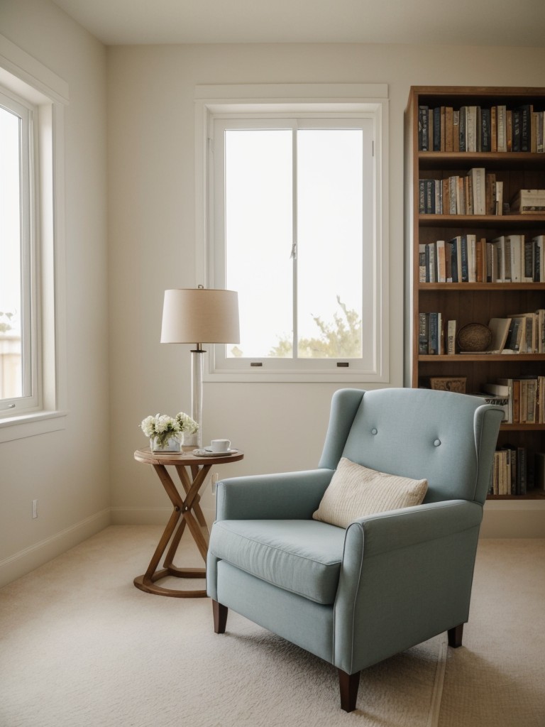 Mediterranean-inspired bedroom bliss. Cozy corner for reading and relaxing.