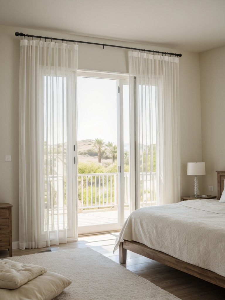 Create a Mediterranean oasis in your bedroom with sheer curtains for a dreamy ambiance.