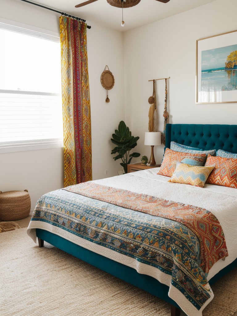 Boho Chic Apartment: Vibrant Patterns & Playful Touches!