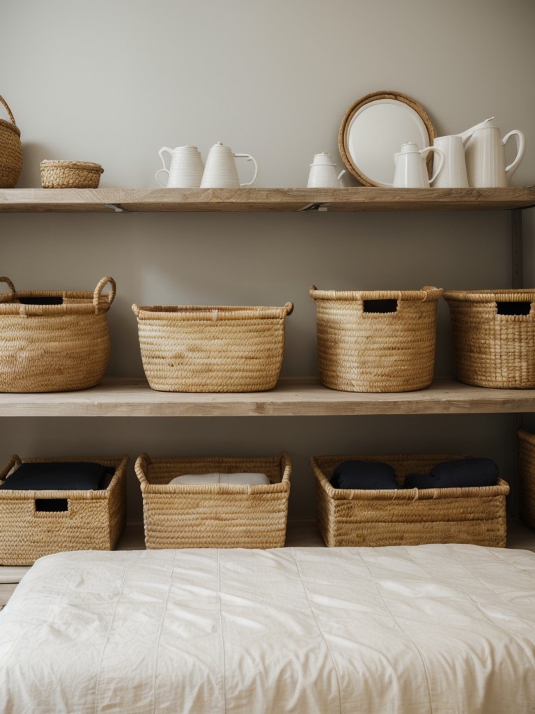 Embrace Mediterranean Vibes in Your Bedroom with Woven Baskets and Pottery!