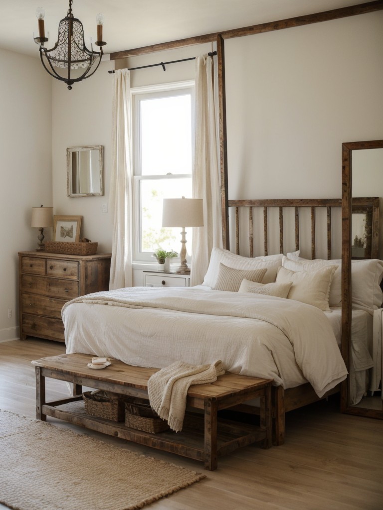 Create a Mediterranean Oasis in Your Bedroom with a Distressed Wood Mirror