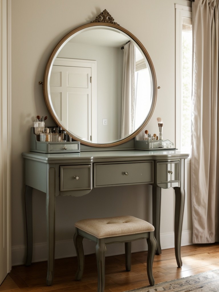 Vintage-inspired Mediterranean bedroom with cozy vanity space