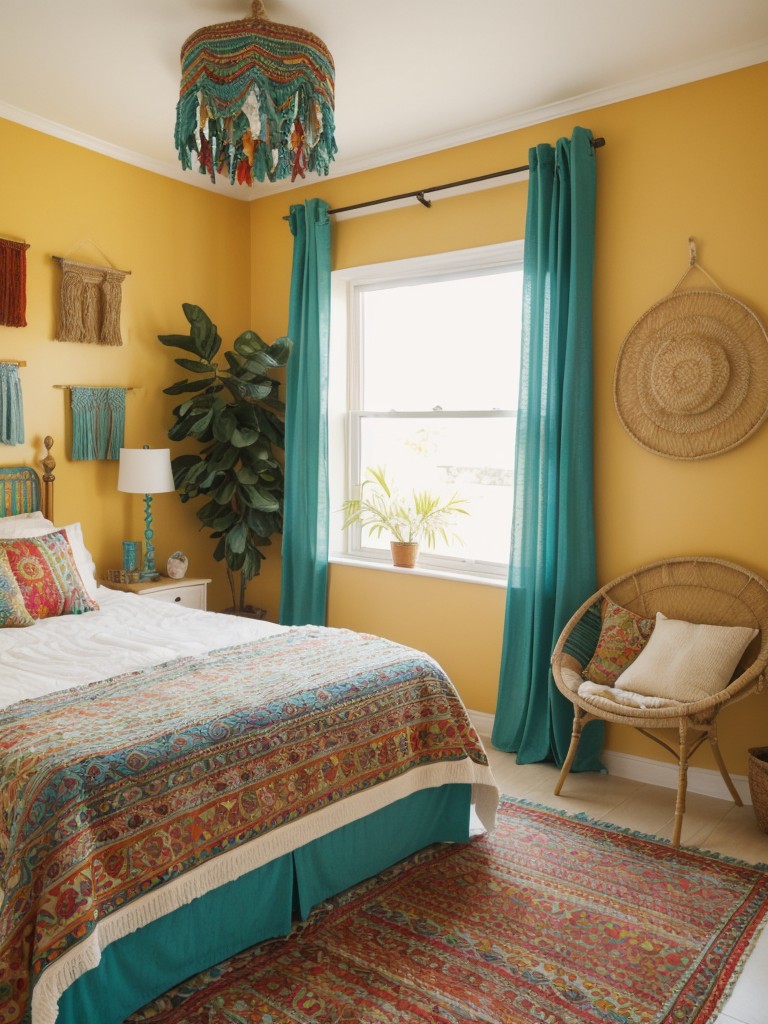 Boho Chic Apartment Bedroom: Vibrant Patterns, Colors, and Textures!