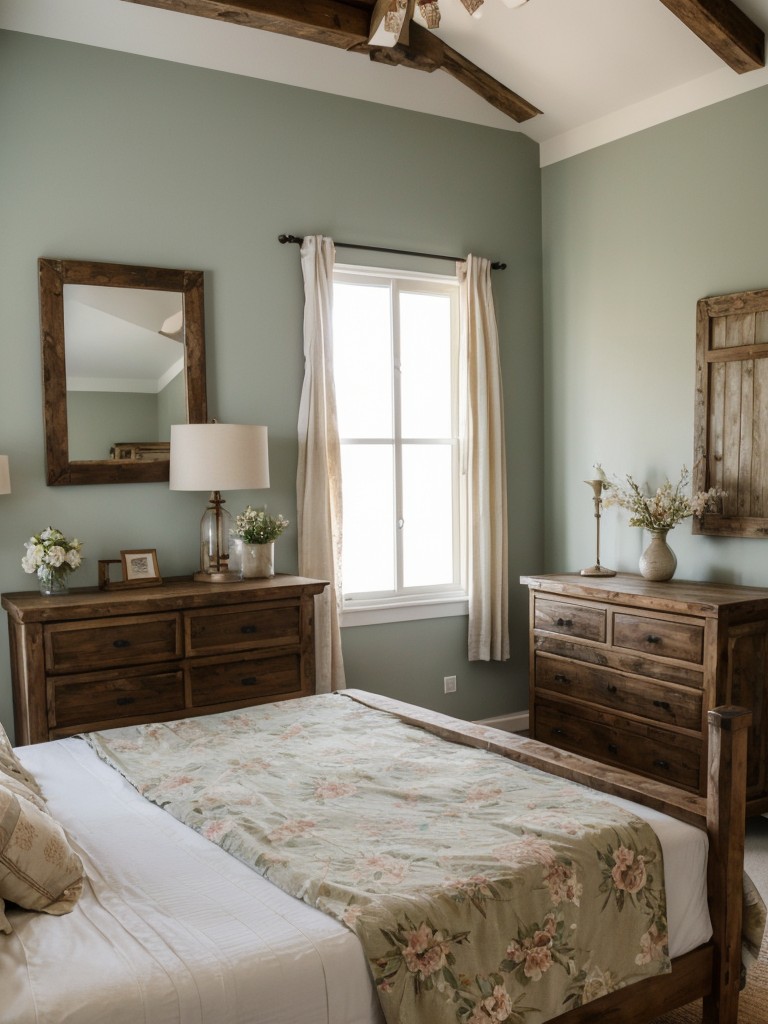 Rustic Cottage Vibes: Transform Your Bedroom with Distressed Wood and Floral Prints