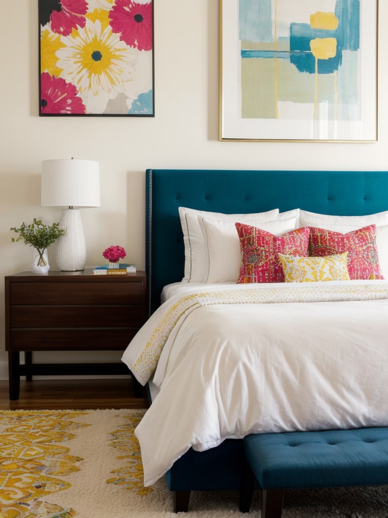 Colorful Accents for a Chic Apartment Bedroom