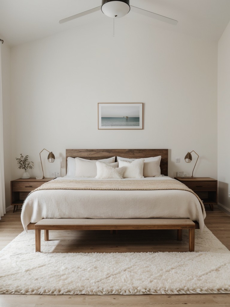 Mediterranean-inspired apartment bedroom with Scandinavian touches.