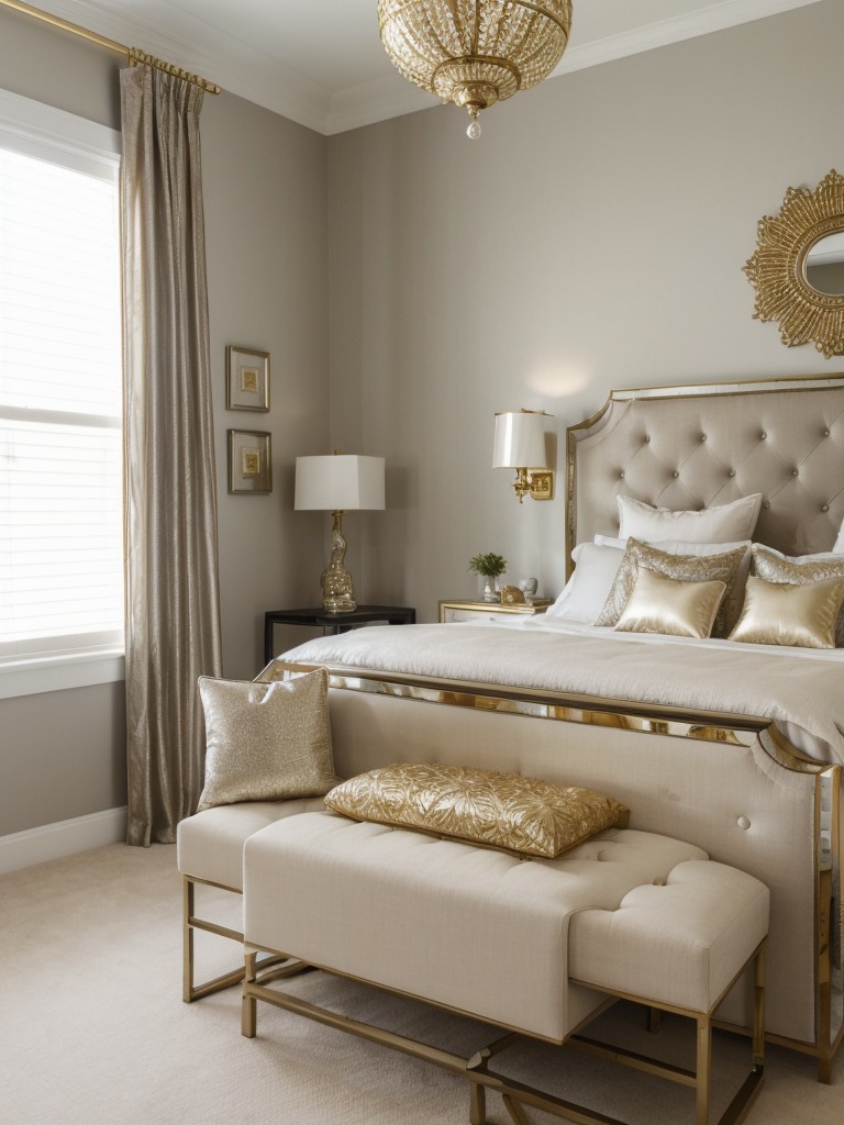 Chic Mediterranean Bedroom: Serene & Glamorous with Metallic Accents