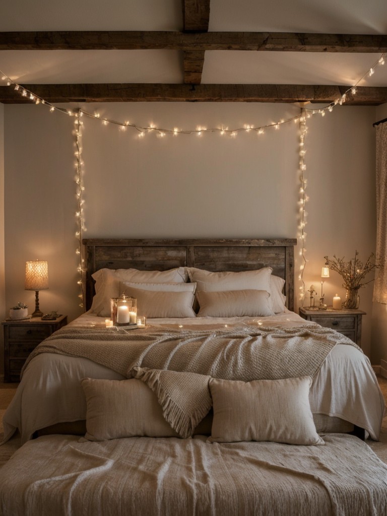 Romantic Mediterranean Apartment Bedroom: Candlelight and Fairy Lights