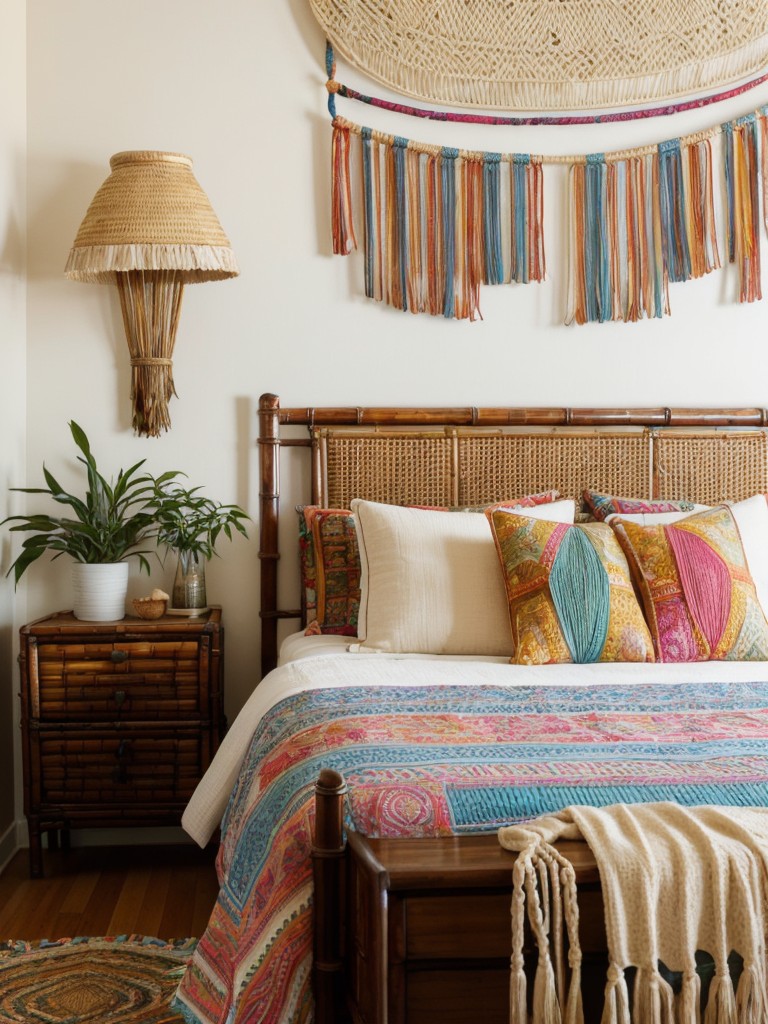 Boho Chic Bedroom: Vibrant Textiles and Natural Materials.