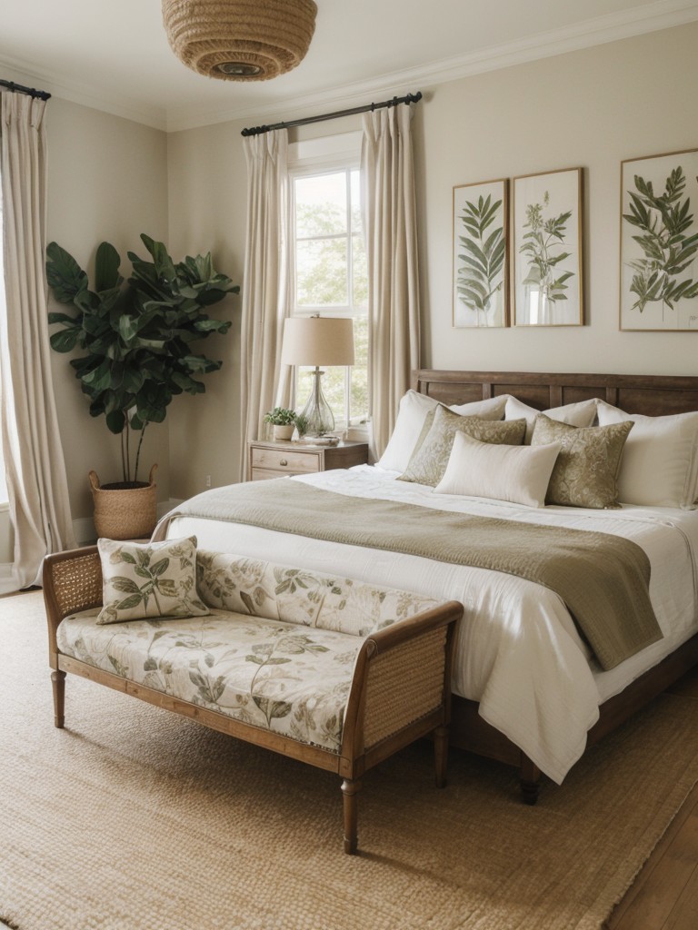 Natural-inspired Bedroom Decor: Botanical prints and textured accents for a fresh, organic feel