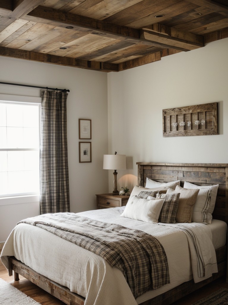 Rustic meets modern: Create a cozy farmhouse-inspired bedroom with reclaimed wood and plaid accents