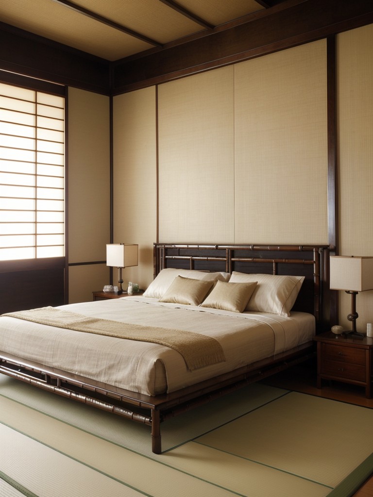 Serene Zen Bedroom: Art Deco meets Japanese-inspired design.