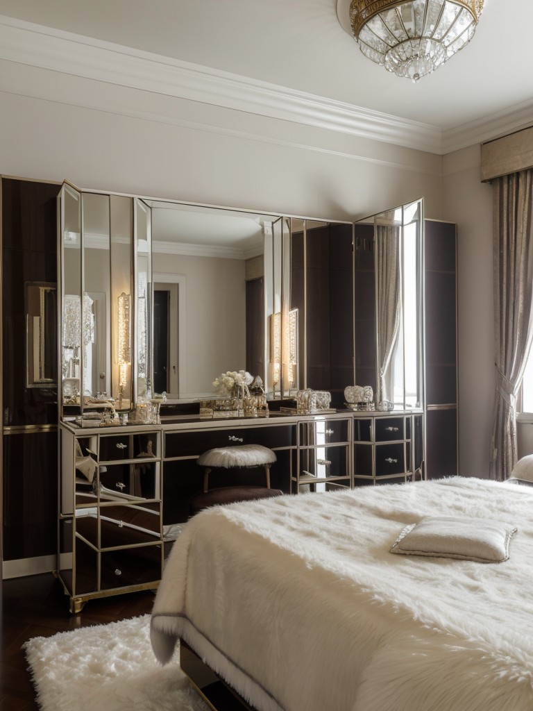 Vintage glam for your Art Deco bedroom - chic mirrors, fur throws & more!