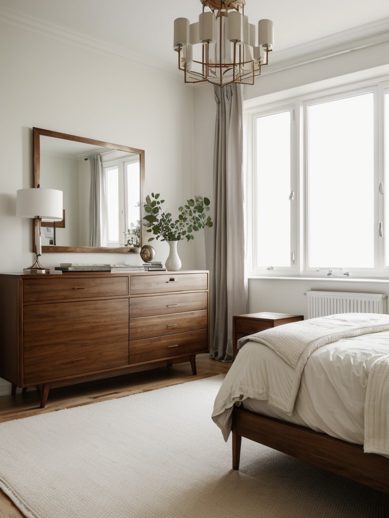 Scandi-inspired Art Deco Bedroom: Light wood, minimal decor, cozy textiles!