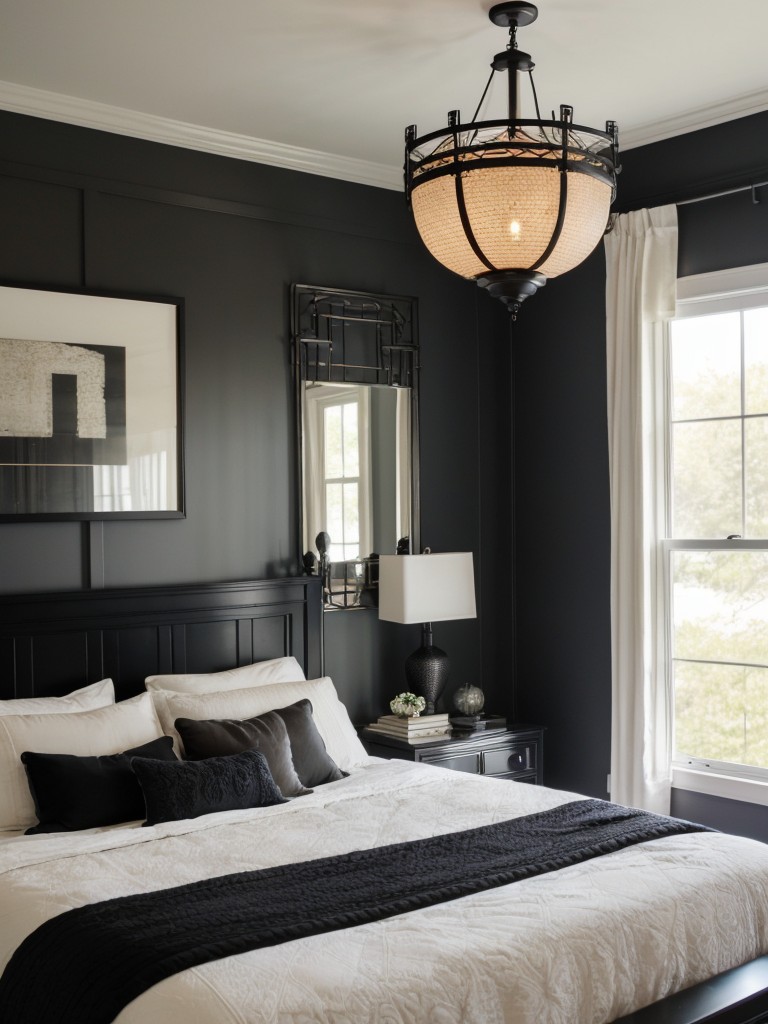 Farmhouse-inspired lighting for a modern Art Deco bedroom