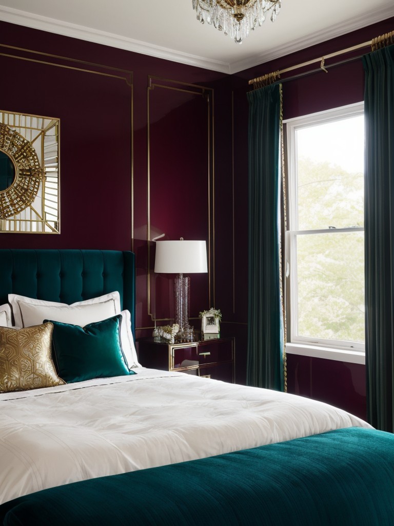 Stylish Art Deco Bedroom: Elevate Your Space with Rich Jewel Tones!