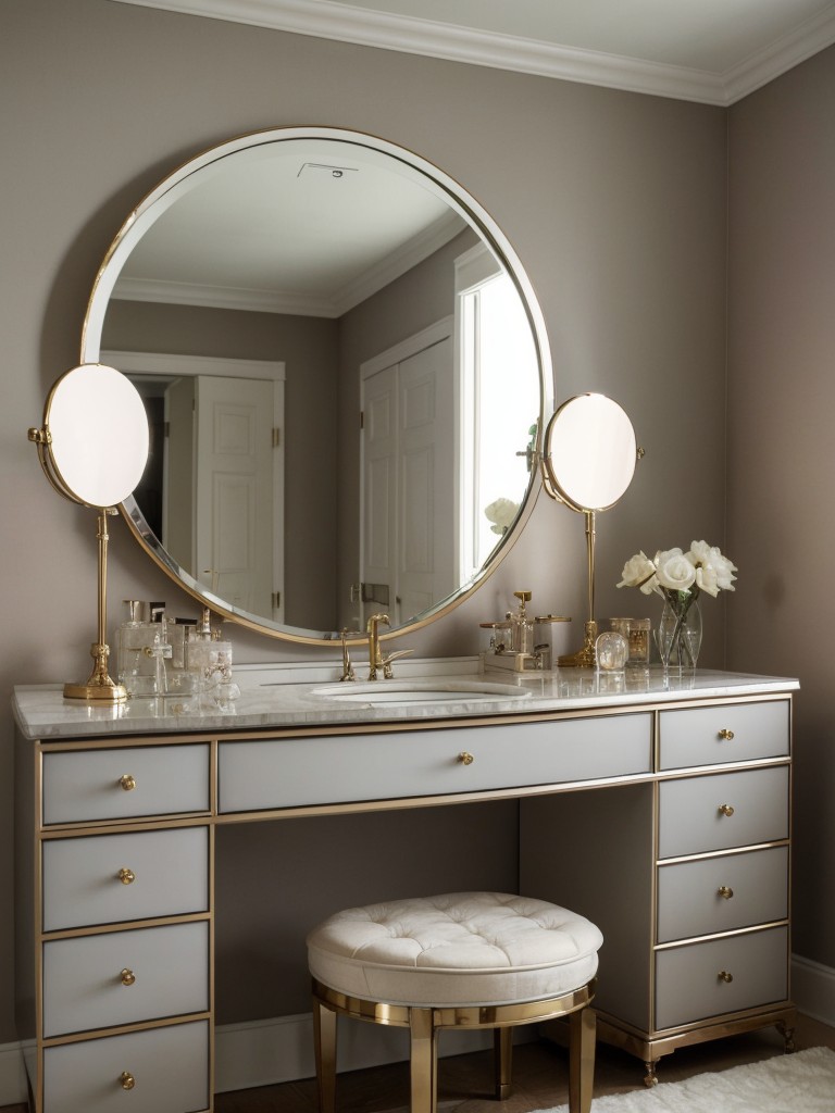 Glamorous art deco bedroom with chic vanity & vintage accents