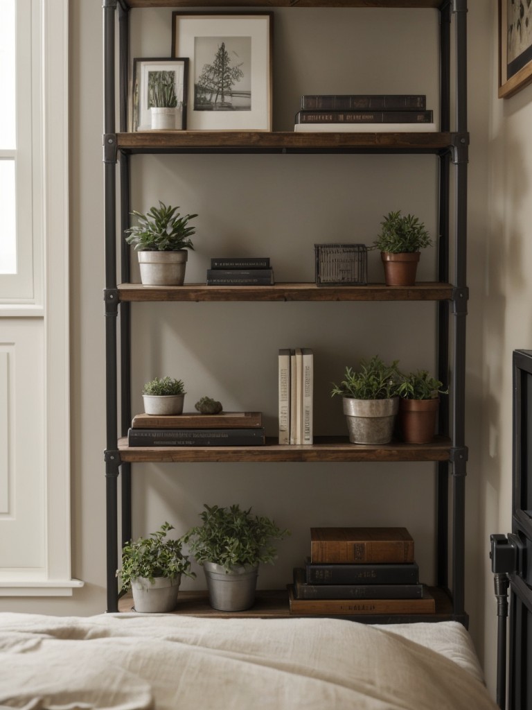 Industrial-inspired shelving for a sleek apartment look