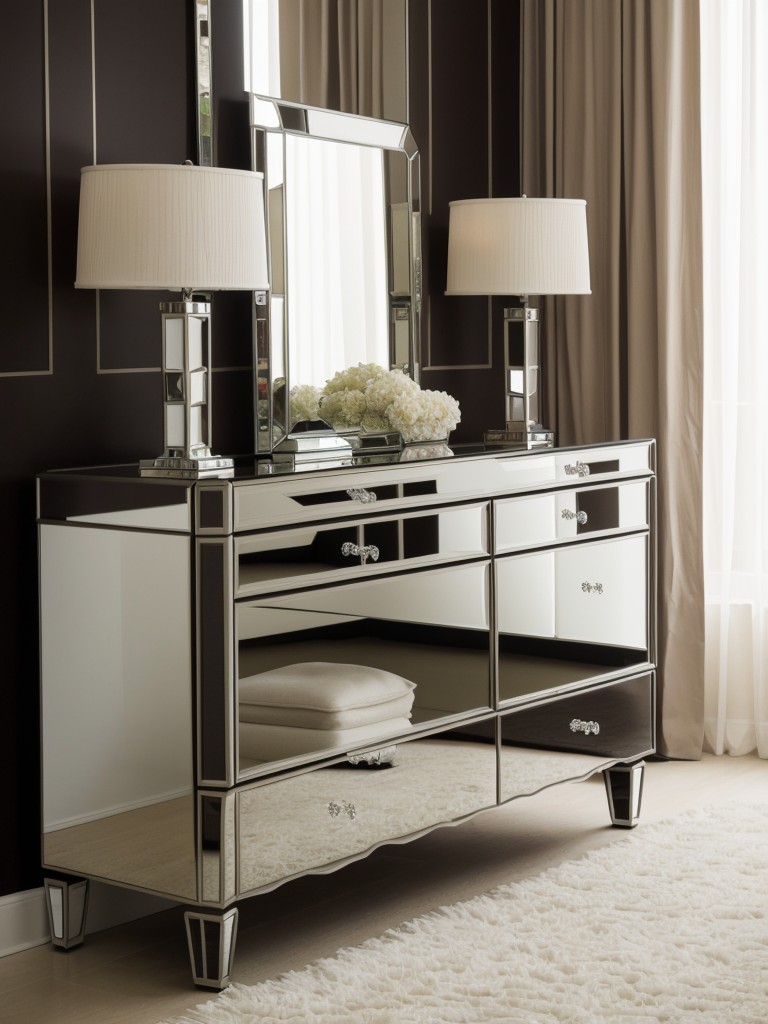 Glam up your apartment with mirrored furniture for a sleek and sophisticated look.