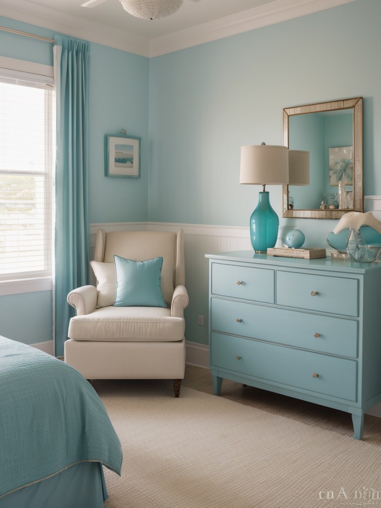 Seaside Serenity: Aquas, Beiges, and Whites for a Dreamy Bedroom.