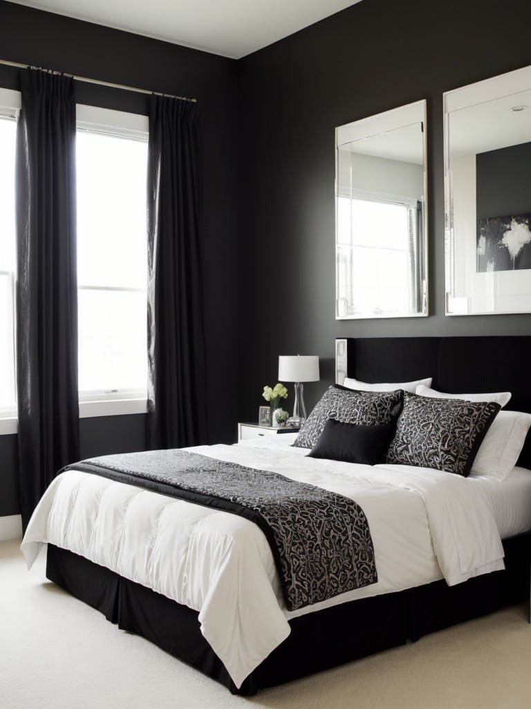 Art Deco Bedroom: Chic Black & White Color Scheme with Bold Pops