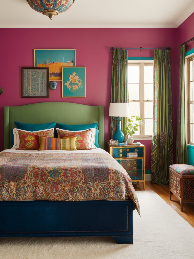 Boho Chic Apartment: Vibrant Art Deco Bedroom Colors!