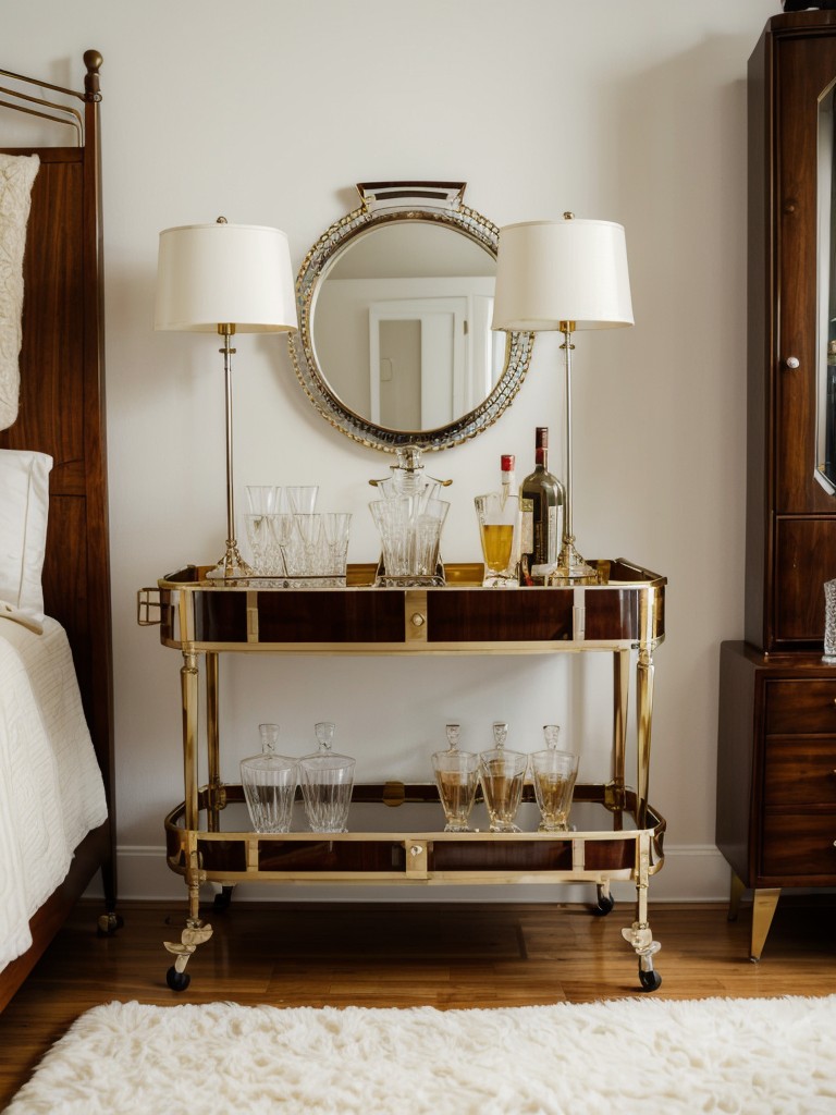 Vintage-inspired bar cart for a glamorous bedroom upgrade!