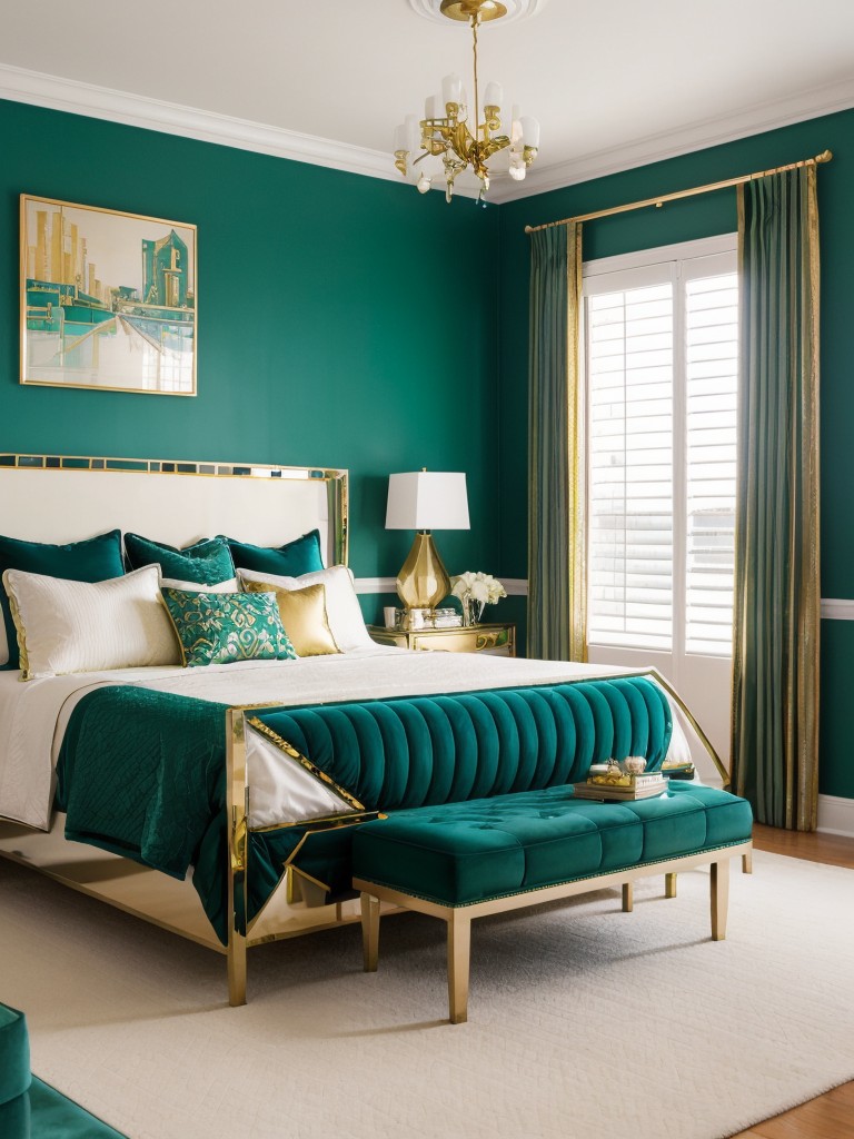 Art Deco Chic: Transform Your Bedroom with Vibrant Colors & Gold Accents!